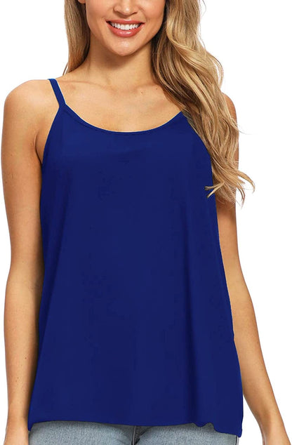 Women Flowy Pleated Camisole with Built in Bra Loose Casual Sleeveless Tank Tops Navy / XX-Large