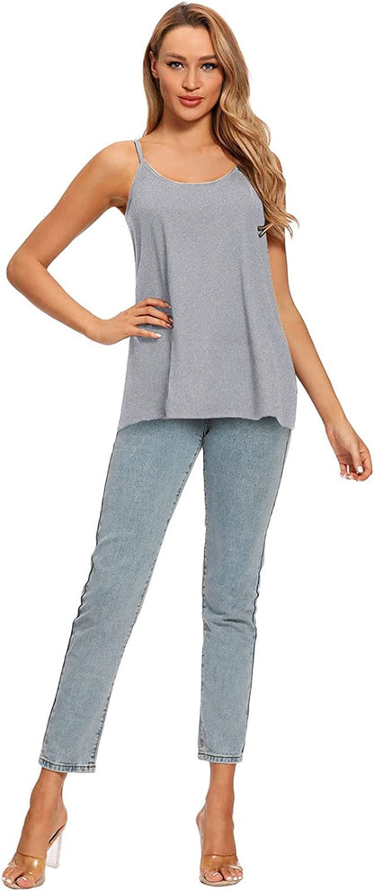 Women Flowy Pleated Camisole with Built in Bra Loose Casual Sleeveless Tank Tops
