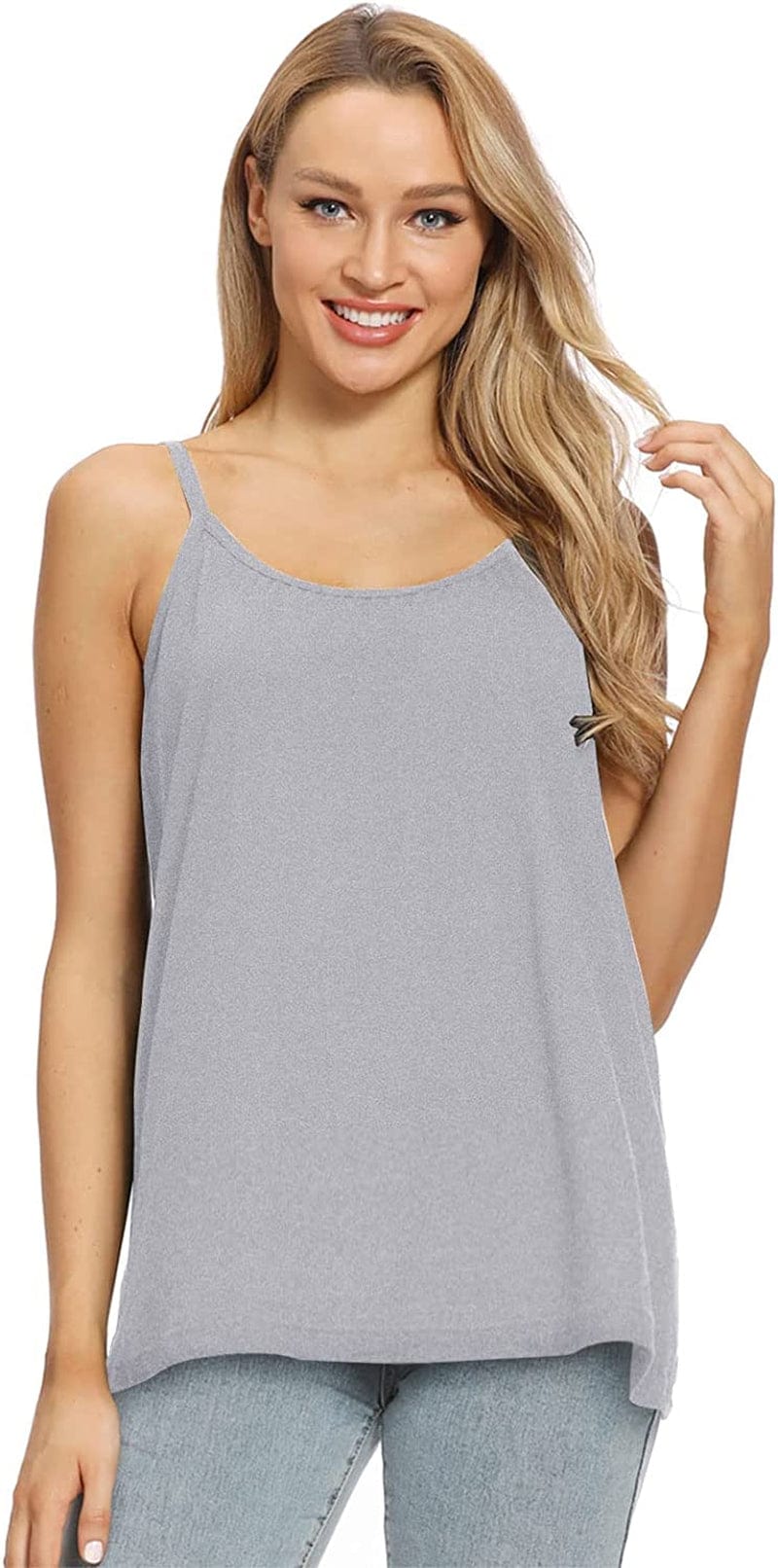 Women Flowy Pleated Camisole with Built in Bra Loose Casual Sleeveless Tank Tops
