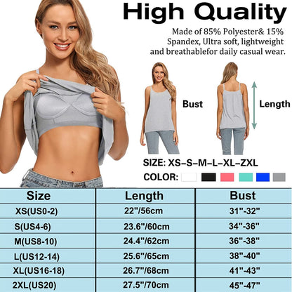 Women Flowy Pleated Camisole with Built in Bra Loose Casual Sleeveless Tank Tops