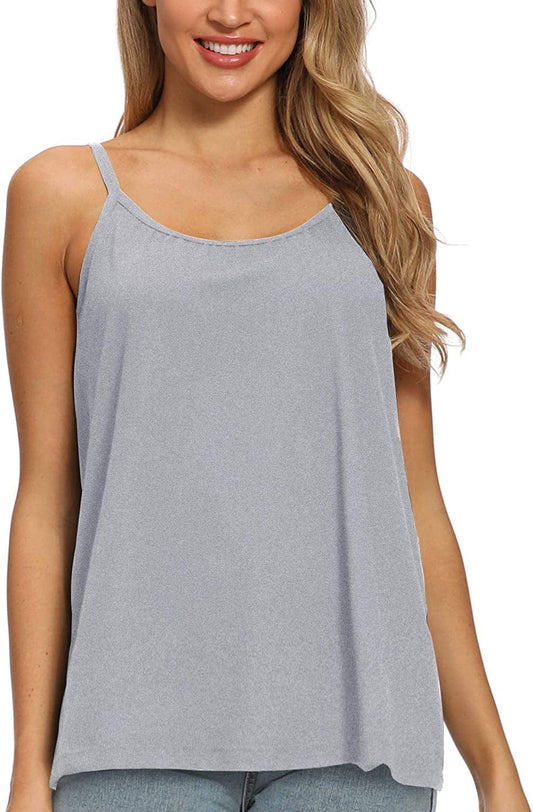 Women Flowy Pleated Camisole with Built in Bra Loose Casual Sleeveless Tank Tops Grey / XX-Large