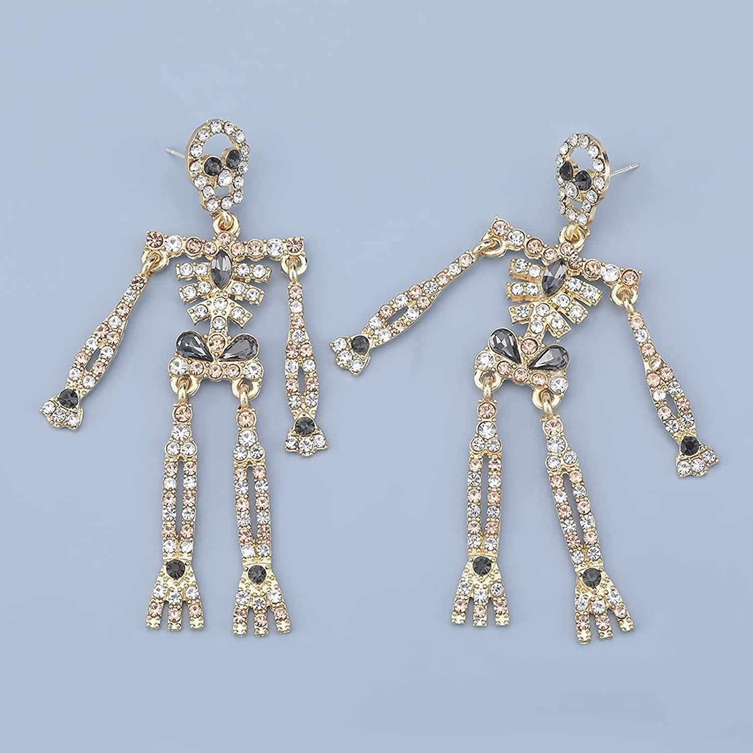 Women Girls Halloween Crystal Skeleton Dangle Earrings, Bling Rhinestone Skull Earrings Gothic Skull Dangle Earrings Set