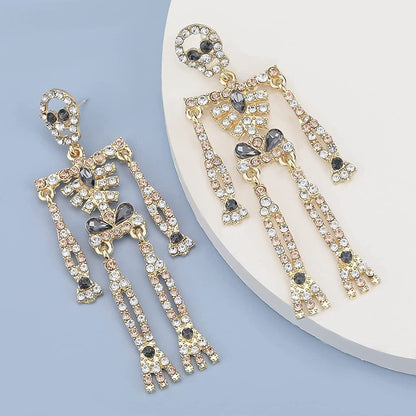 Women Girls Halloween Crystal Skeleton Dangle Earrings, Bling Rhinestone Skull Earrings Gothic Skull Dangle Earrings Set