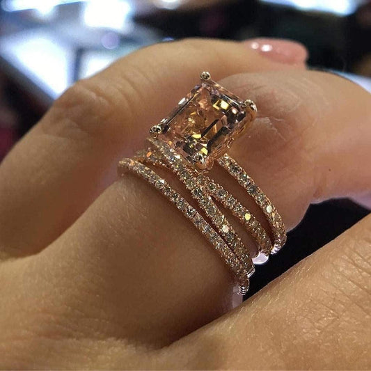 Women Girls Trendy Square-Topaz Ring Rose Gold Stacking Ring Simple Temperament Jewelry Geometric Diamond Ring (Rose Gold, 7) Rose Gold / 6