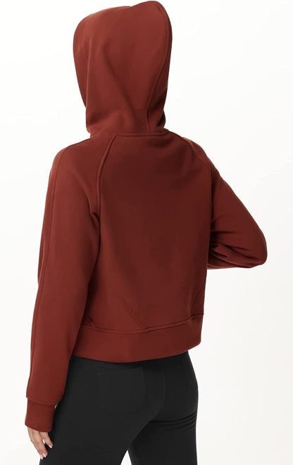 Women Half Zippe Hoodies Collar Pullover Sweatshirts with Pockets Long Sleeve Crop Tops Thumb Hole