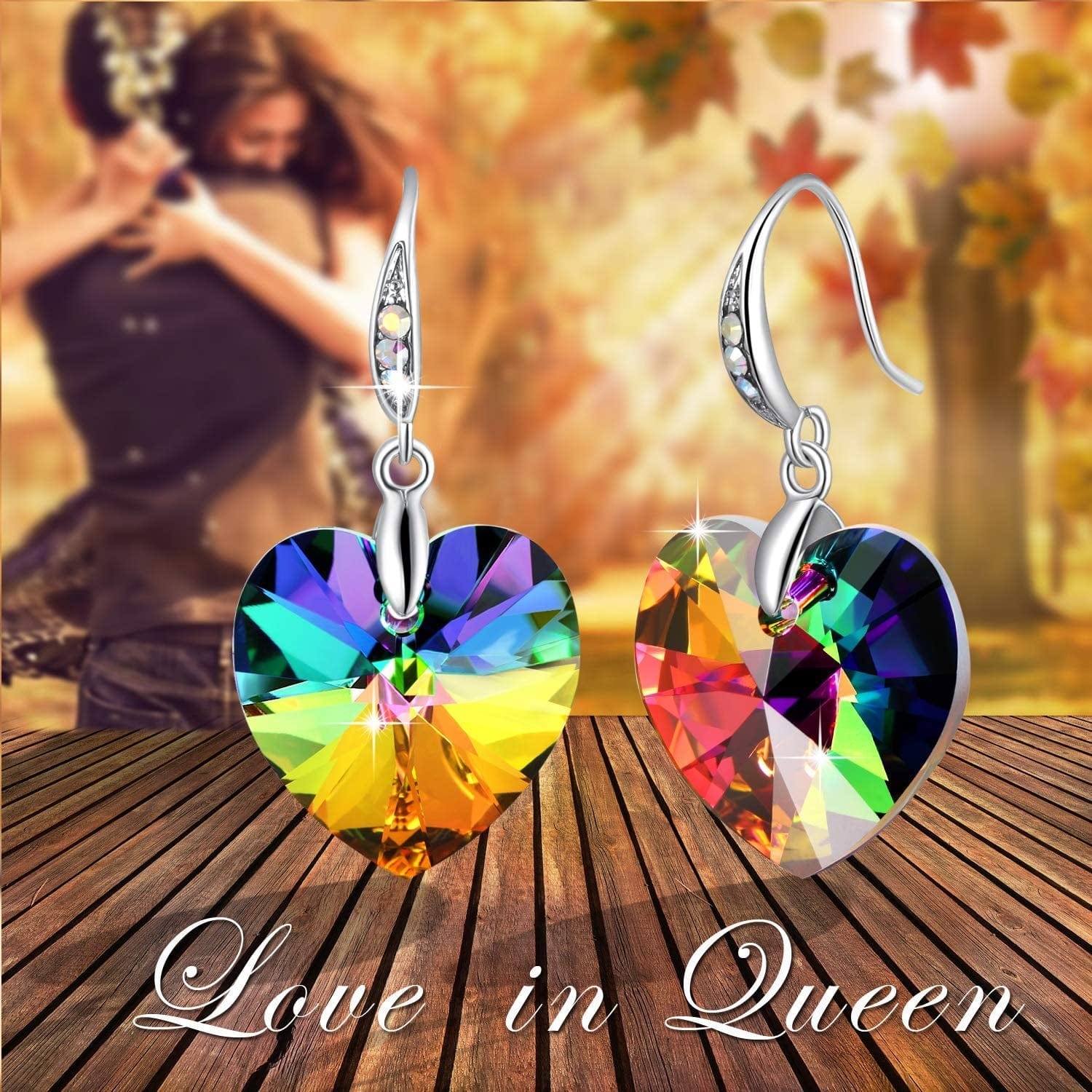 Women Heart Crystals Earrings Drop Dangle Fish Hook Earrings for Girl Christmas Mothers Day Gifts for Her