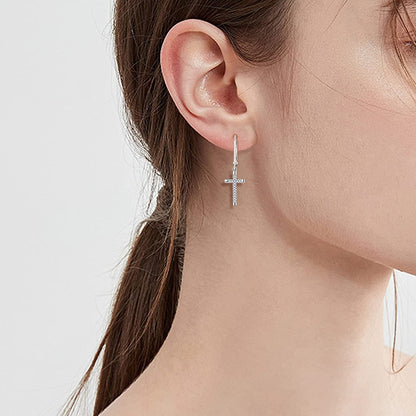 Women Infinity Cross Earrings,925 Sterling Silver Leverback Crucifix Cross Dangle & Drop Earrings with 5A Cubic Zirconia,Jesus Jewelry for Women
