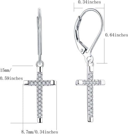 Women Infinity Cross Earrings,925 Sterling Silver Leverback Crucifix Cross Dangle & Drop Earrings with 5A Cubic Zirconia,Jesus Jewelry for Women