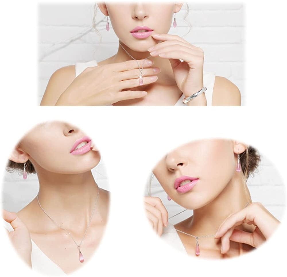 Women Jewelry Set, Teardrop Synthetic Cat Eye Stone Pendant Necklace and Dangle Earrings Set for Women Girls