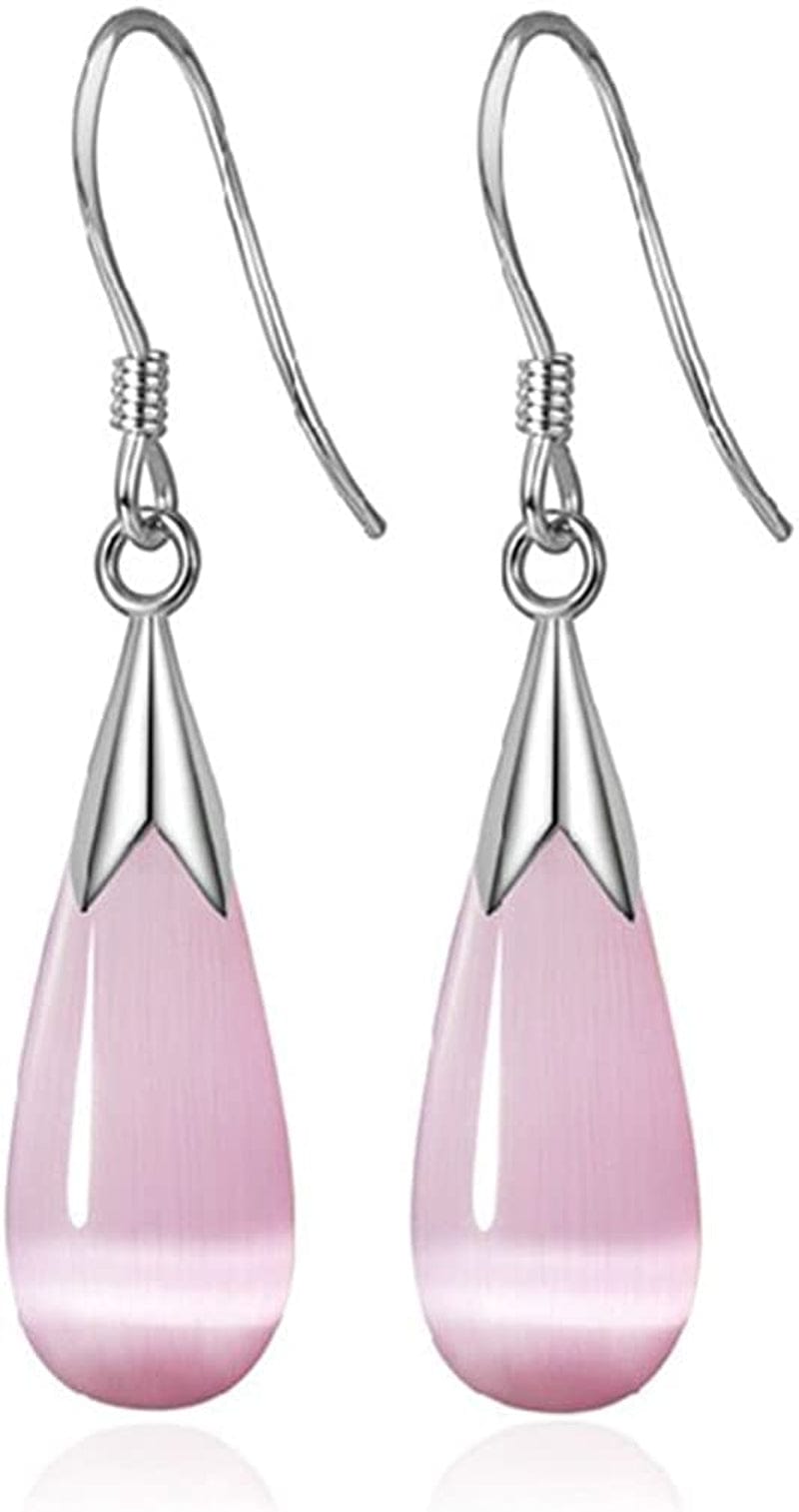 Women Jewelry Set, Teardrop Synthetic Cat Eye Stone Pendant Necklace and Dangle Earrings Set for Women Girls