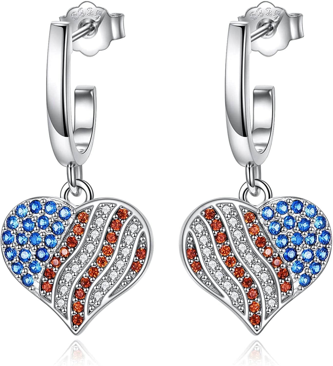 Women Ladies Earrings 925 Sterling Silver Drop &Dangle Earring Stud Hypoallergenic Jewelry American Flag