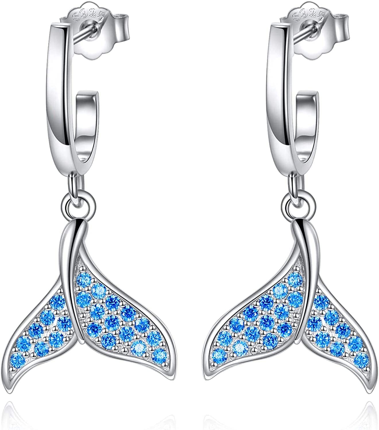 Women Ladies Earrings 925 Sterling Silver Drop &Dangle Earring Stud Hypoallergenic Jewelry Mermaid Tail