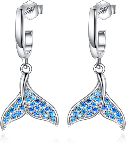 Women Ladies Earrings 925 Sterling Silver Drop &Dangle Earring Stud Hypoallergenic Jewelry Mermaid Tail