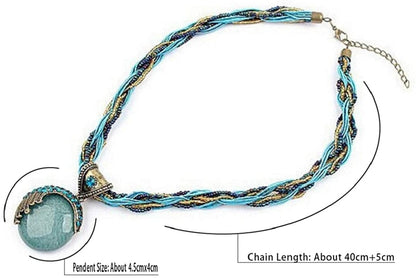 Women Lady Retro Vintage Bohemian Style Turquoise Rhinestone Pendant Collar Chain Necklace Fashion Jewelry