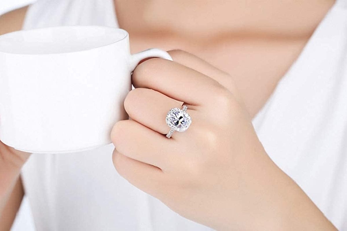 Women Lady'S Shiny Rhinestone Pendent 925 Silver Plated Crystal Wedding Necklace Earrings Finger Ring Jewelry Set