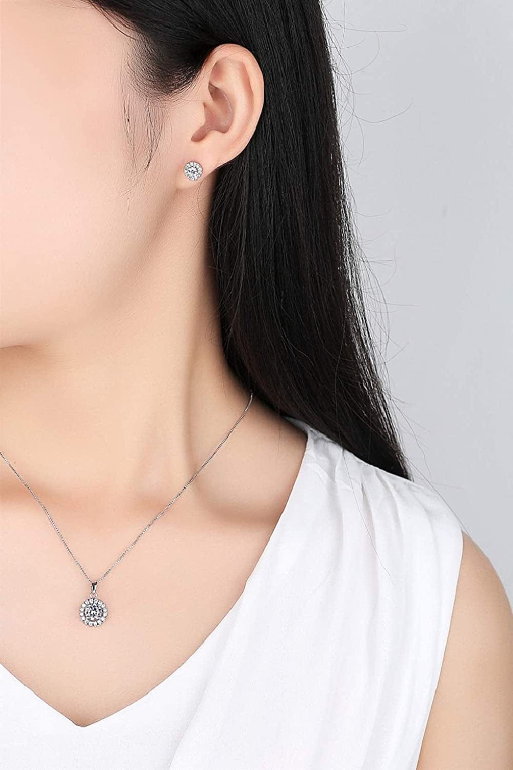 Women Lady'S Shiny Rhinestone Pendent 925 Silver Plated Crystal Wedding Necklace Earrings Finger Ring Jewelry Set
