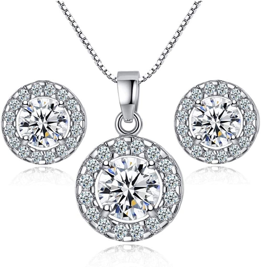 Women Lady'S Shiny Rhinestone Pendent 925 Silver Plated Crystal Wedding Necklace Earrings Finger Ring Jewelry Set