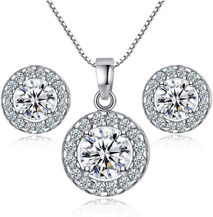 Women Lady'S Shiny Rhinestone Pendent 925 Silver Plated Crystal Wedding Necklace Earrings Finger Ring Jewelry Set