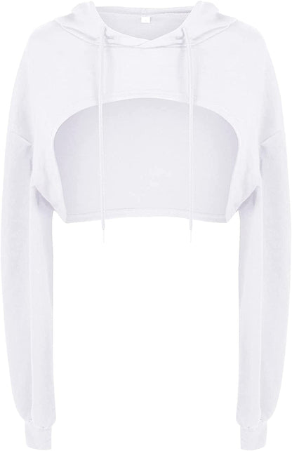 Women Long Sleeve Cropped Super Crop Top Hoodies Sweatshirt Aesthetic Punk Hip Hop Dance Sexy Rave Cloth White / Medium-Large