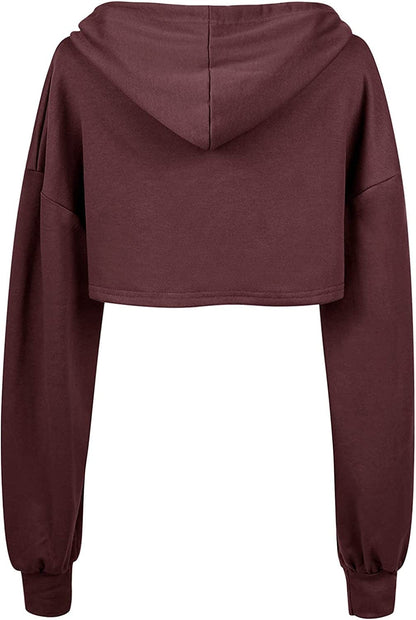Women Long Sleeve Cropped Super Crop Top Hoodies Sweatshirt Aesthetic Punk Hip Hop Dance Sexy Rave Cloth