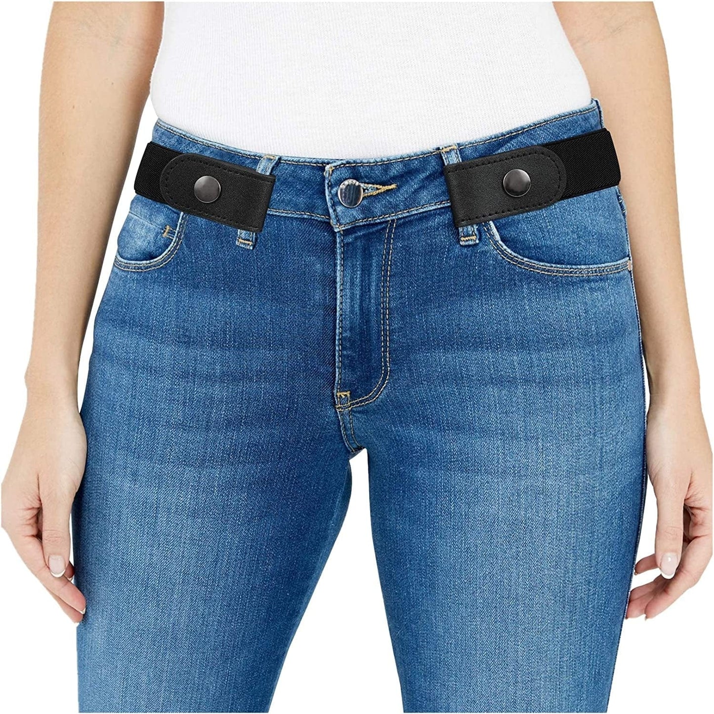 Women/Men Buckle-Free Elastic Belt for Jeans, Ladies Invisible Belt Fits Waist 24-48 Inches Apparel & Accessories > Clothing Accessories > Belts XZQTIVE 01 Black (Black Buckle) Fit for waist size 35-48in 