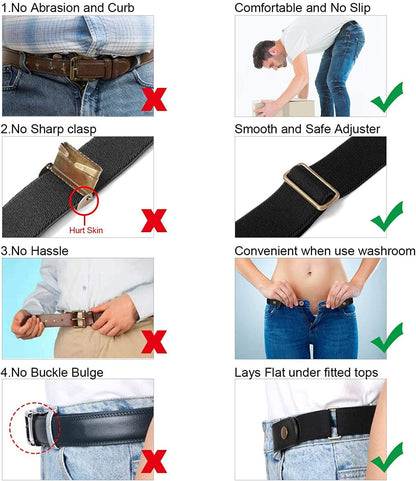 Women/Men Buckle-Free Elastic Belt for Jeans, Ladies Invisible Belt Fits Waist 24-48 Inches Apparel & Accessories > Clothing Accessories > Belts XZQTIVE   