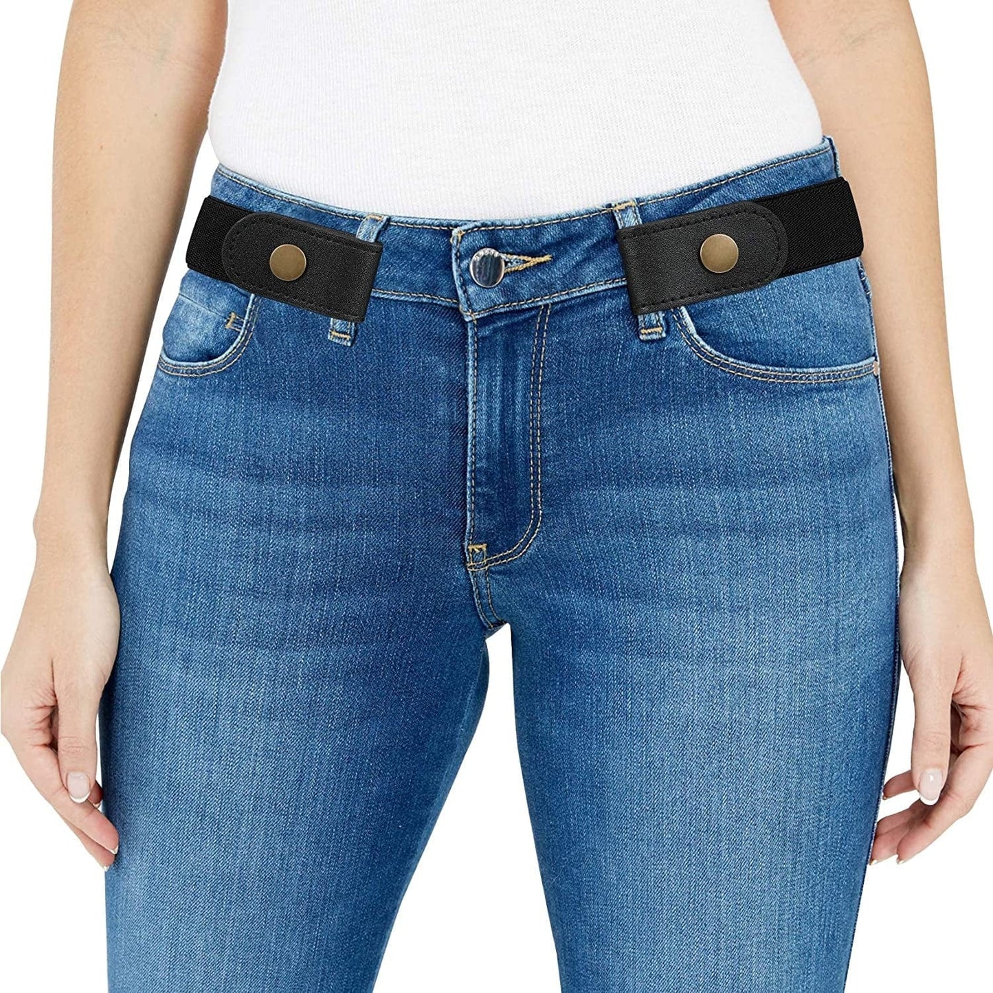 Women/Men Buckle-Free Elastic Belt for Jeans, Ladies Invisible Belt Fits Waist 24-48 Inches Apparel & Accessories > Clothing Accessories > Belts XZQTIVE 02-black Fit for waist size 35-48in 