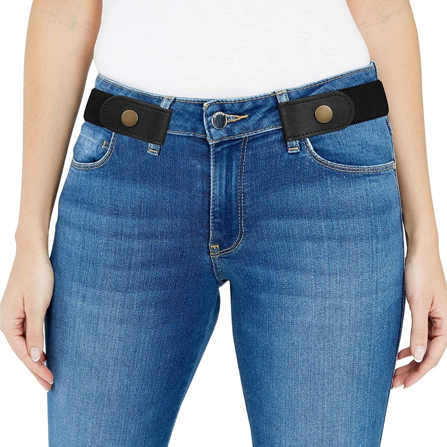 Women/Men Buckle-Free Elastic Belt for Jeans, Ladies Invisible Belt Fits Waist 24-48 Inches Apparel & Accessories > Clothing Accessories > Belts XZQTIVE 02-black Fit for waist size 35-48in 