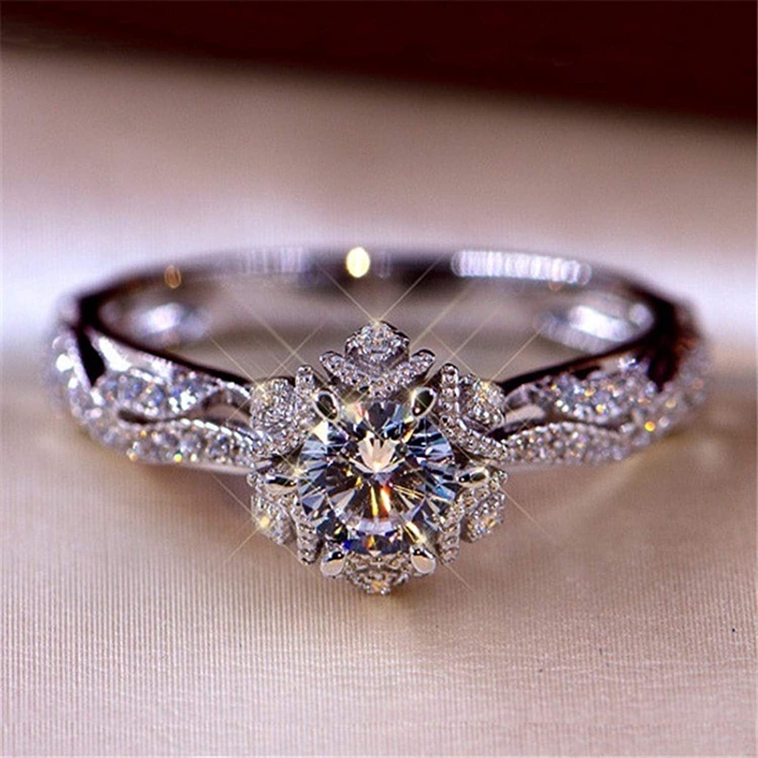 Women Natural Gemstones Crystal Ring Love Heart Rings Engagement Wedding Bride Ring Jewelry Gift