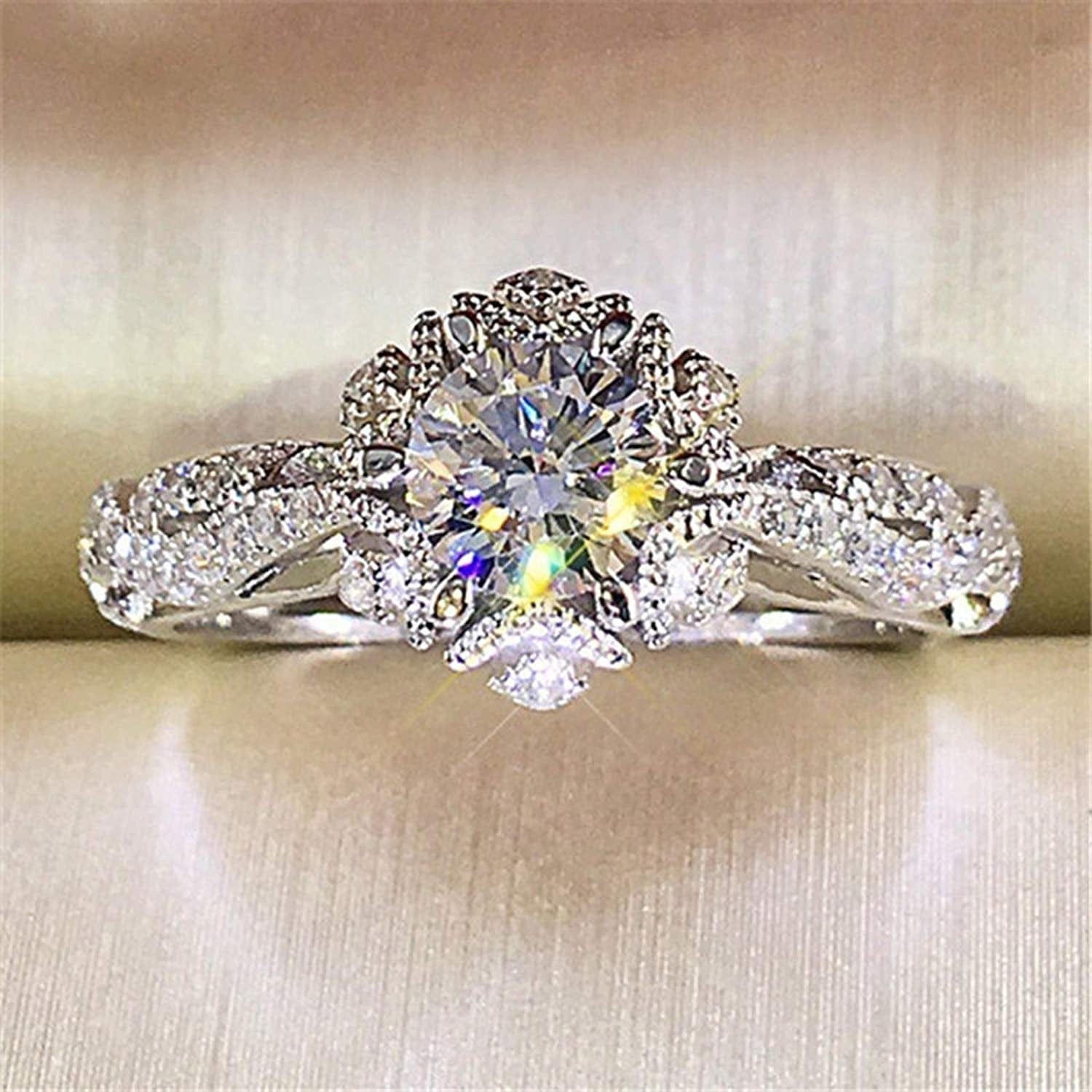 Women Natural Gemstones Crystal Ring Love Heart Rings Engagement Wedding Bride Ring Jewelry Gift