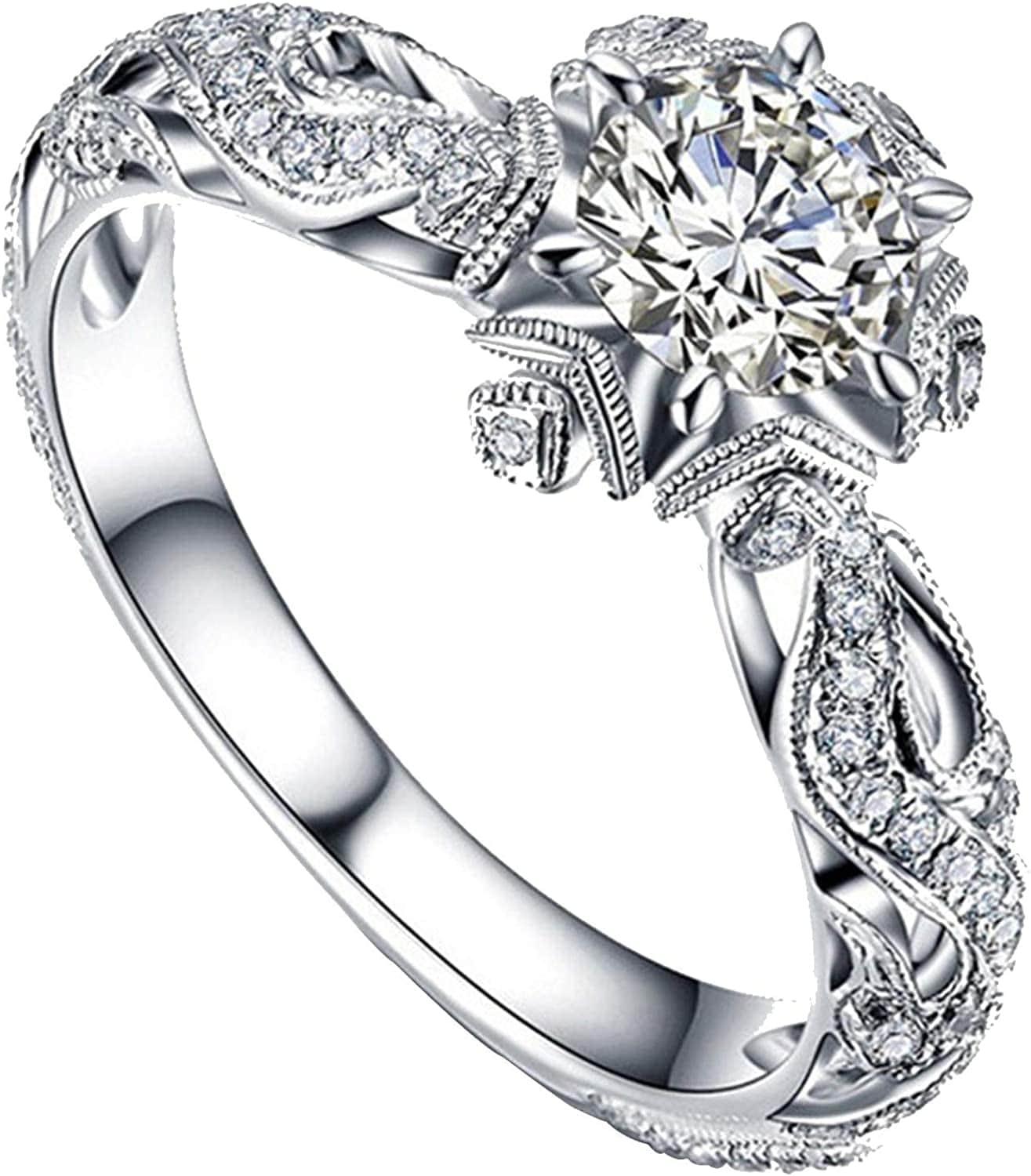 Women Natural Gemstones Crystal Ring Love Heart Rings Engagement Wedding Bride Ring Jewelry Gift Silver / 8