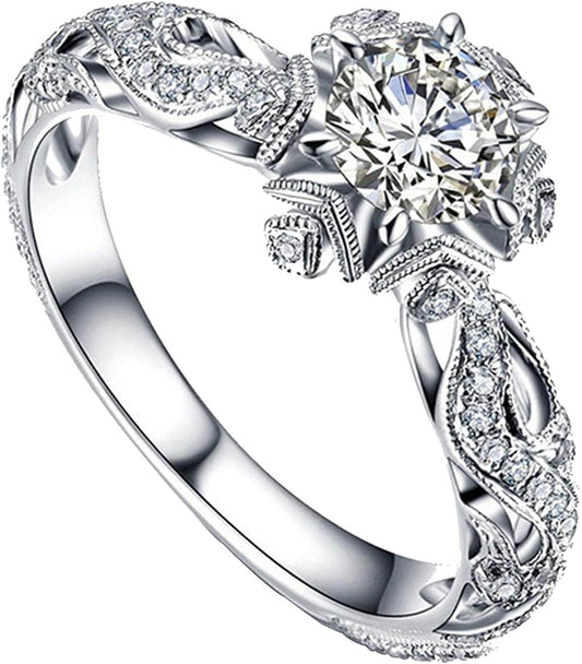 Women Natural Gemstones Crystal Ring Love Heart Rings Engagement Wedding Bride Ring Jewelry Gift Silver / 8