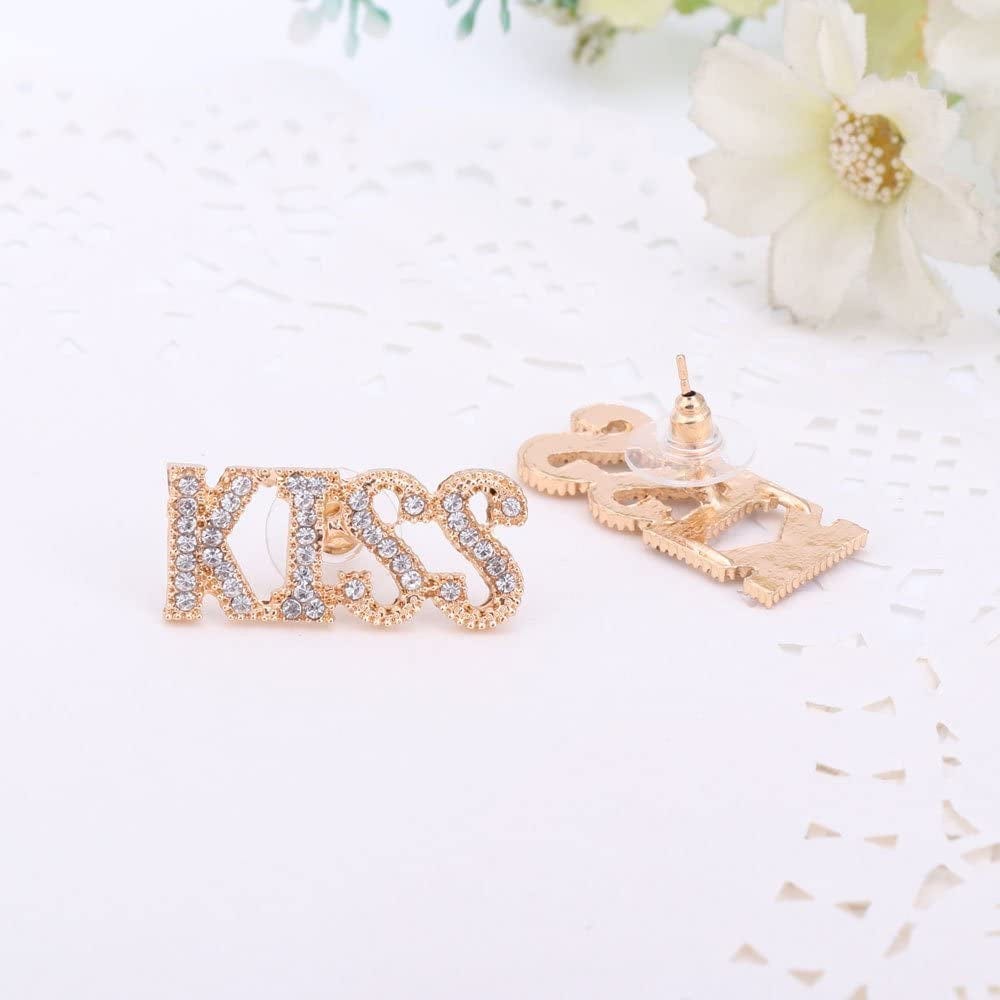 Women Necklace Jewelry Set Gold Plated Crystal Kiss Lipstick Costume Fashion Wedding Party