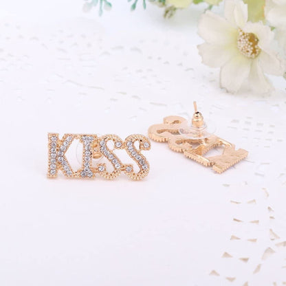 Women Necklace Jewelry Set Gold Plated Crystal Kiss Lipstick Costume Fashion Wedding Party