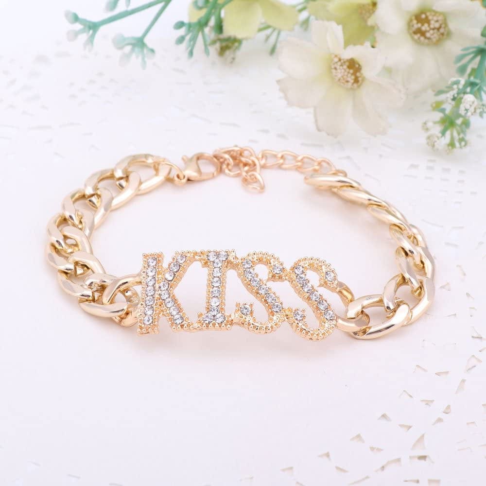 Women Necklace Jewelry Set Gold Plated Crystal Kiss Lipstick Costume Fashion Wedding Party