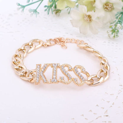 Women Necklace Jewelry Set Gold Plated Crystal Kiss Lipstick Costume Fashion Wedding Party