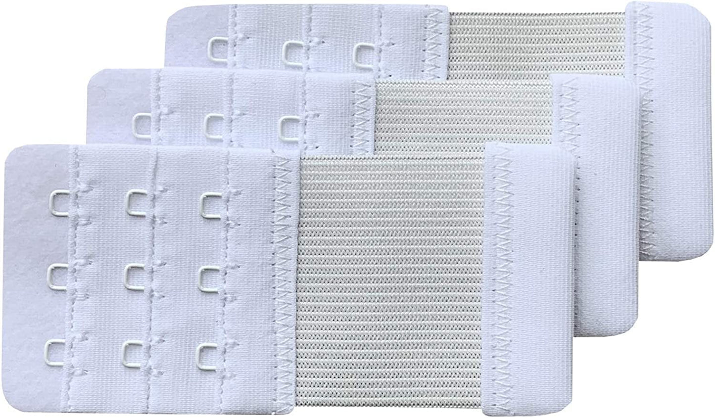 Women Pack of 3 Soft Comfortable 3 Hooks Bra Extender White 1/2 Inch