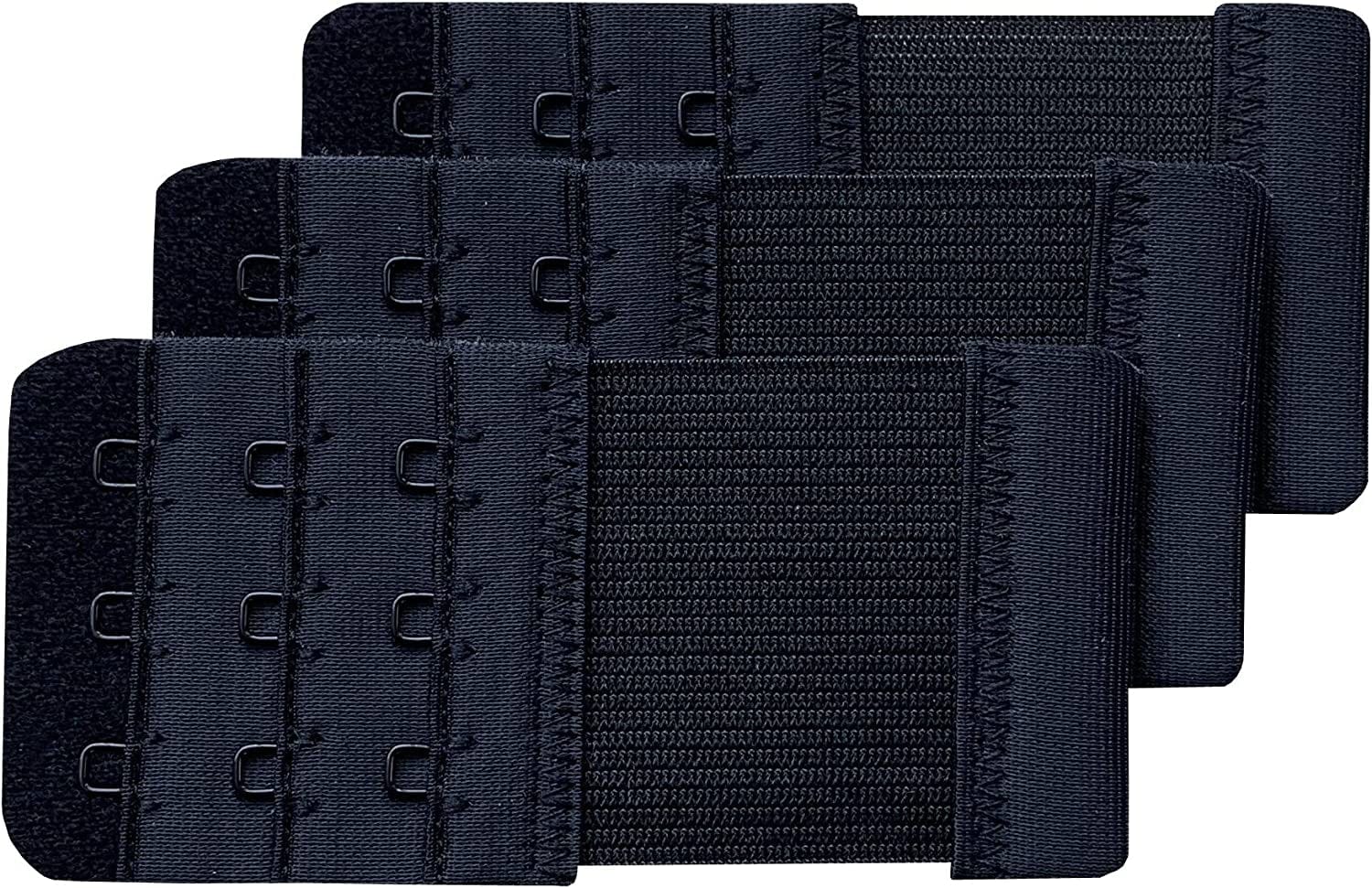 Women Pack of 3 Soft Comfortable 3 Hooks Bra Extender Black 1/2 Inch
