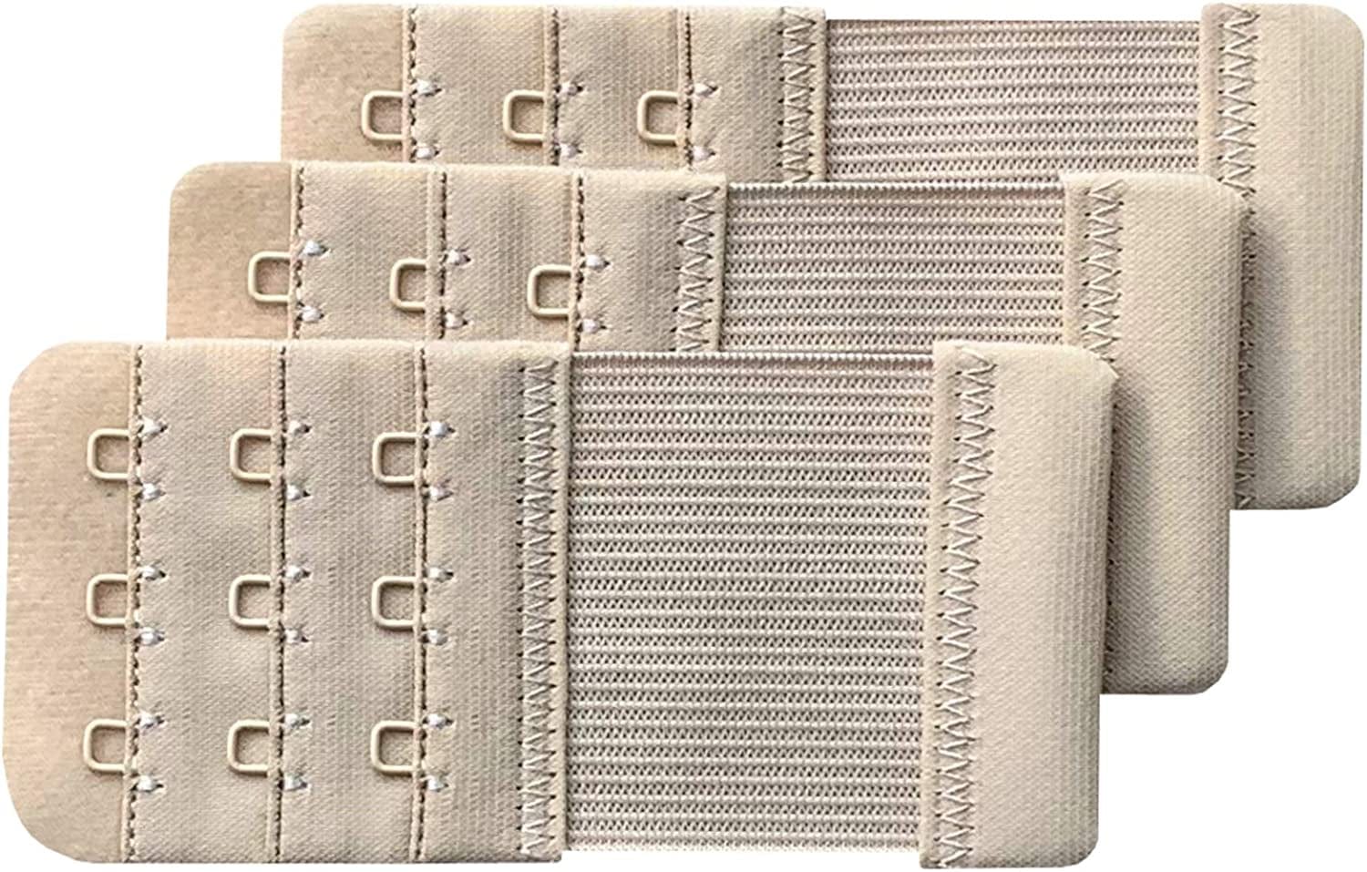 Women Pack of 3 Soft Comfortable 3 Hooks Bra Extender Beige 1/2 Inch