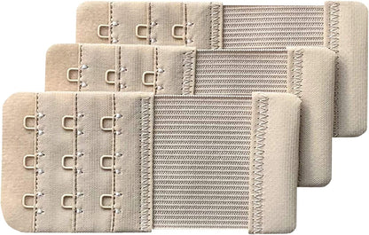 Women Pack of 3 Soft Comfortable 3 Hooks Bra Extender Beige 1/2 Inch