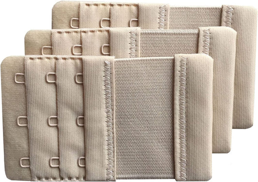 Women Pack of 3 Soft Comfortable 3 Hooks Bra Extender Beige 3/4 Inch