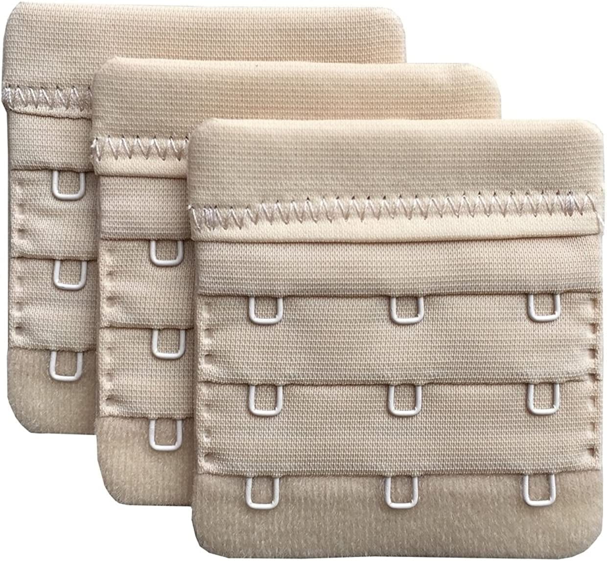Women Pack of 3 Soft Comfortable 3 Hooks Bra Extender,2.4"X 2.3" Beige, 3/4 Inch Spacing