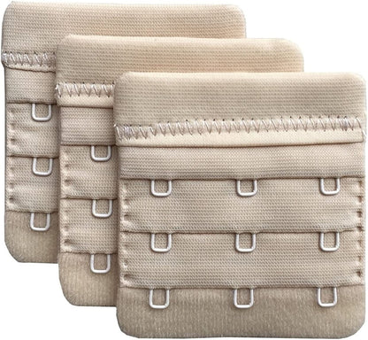 Women Pack of 3 Soft Comfortable 3 Hooks Bra Extender,2.4"X 2.3" Beige, 3/4 Inch Spacing