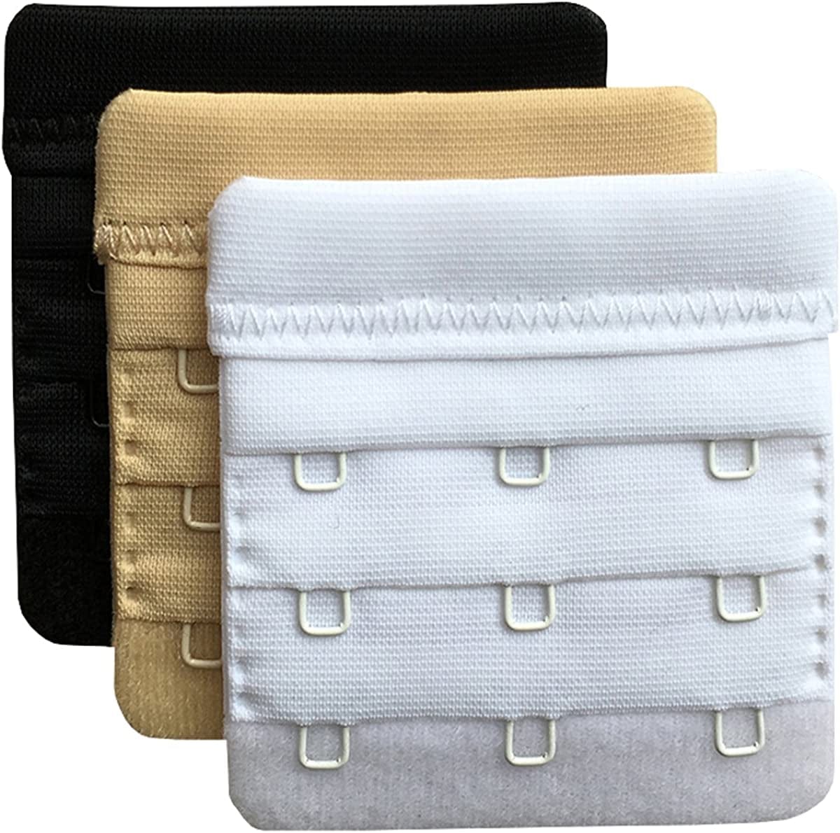 Women Pack of 3 Soft Comfortable 3 Hooks Bra Extender,2.4"X 2.3" Assorted, 3/4 Inch Spacing