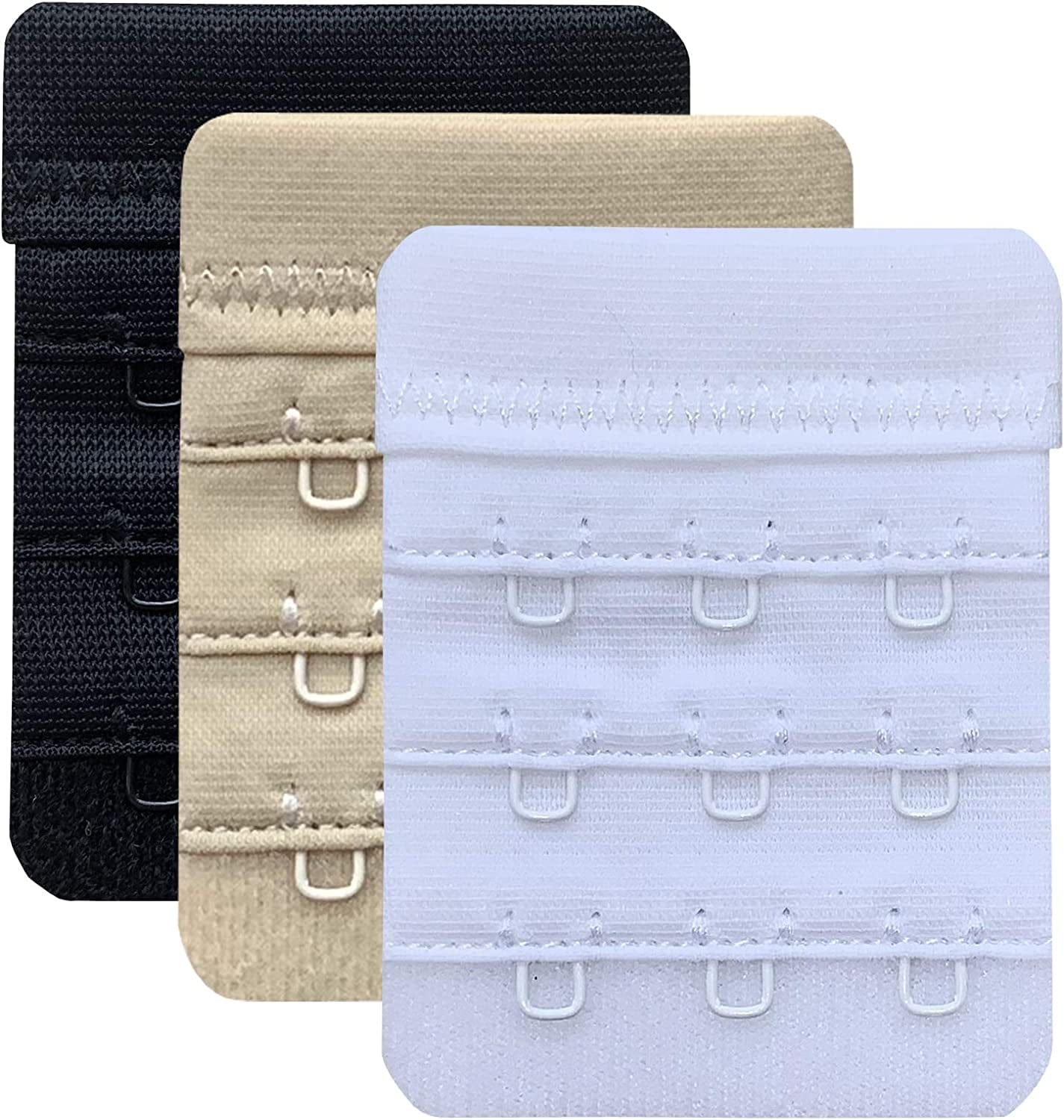 Women Pack of 3 Soft Comfortable 3 Hooks Bra Extender,2.4"X 2.3" Assorted, 1/2 Inch Spacing