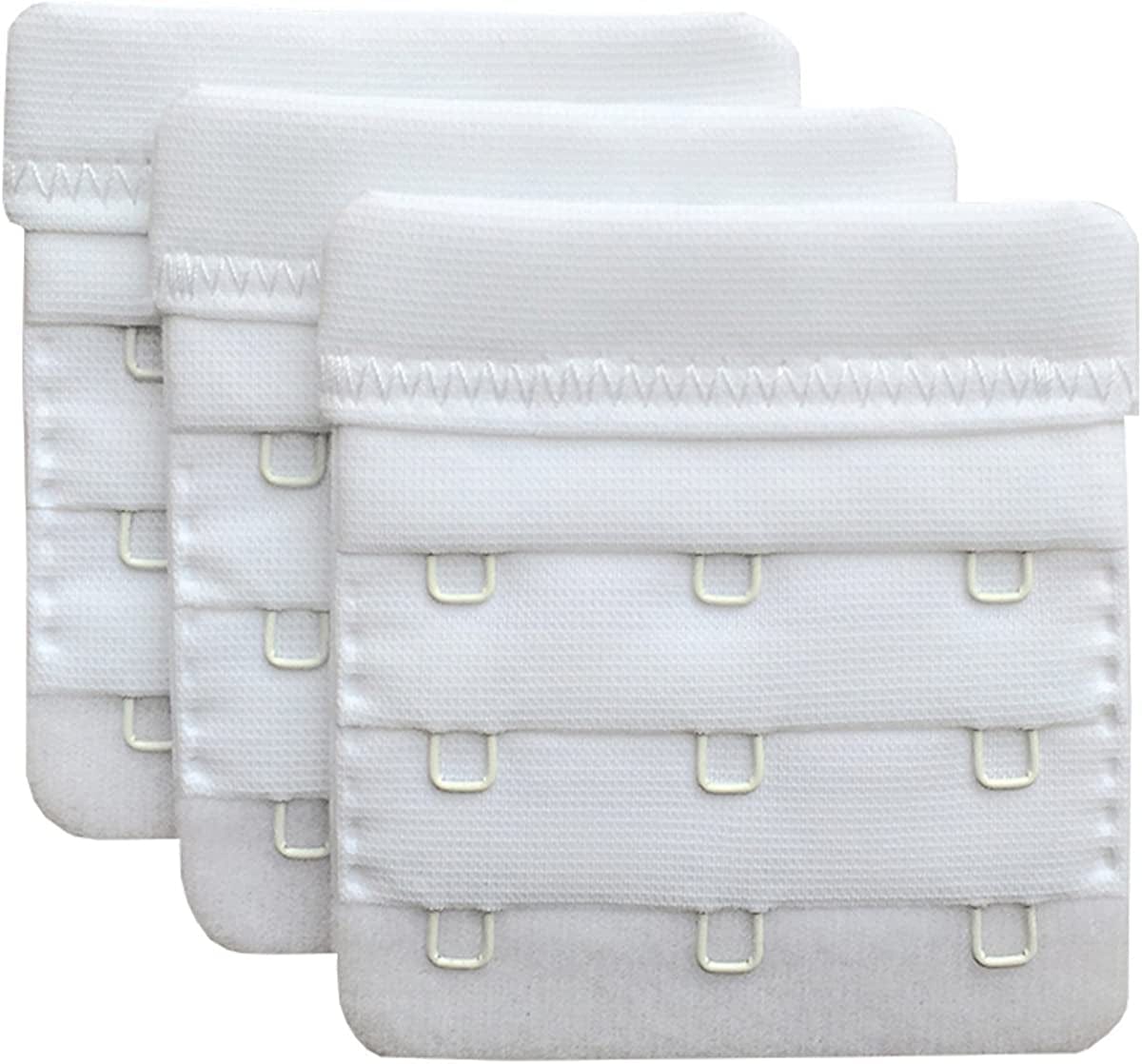 Women Pack of 3 Soft Comfortable 3 Hooks Bra Extender,2.4"X 2.3" White, 3/4 Inch Spacing