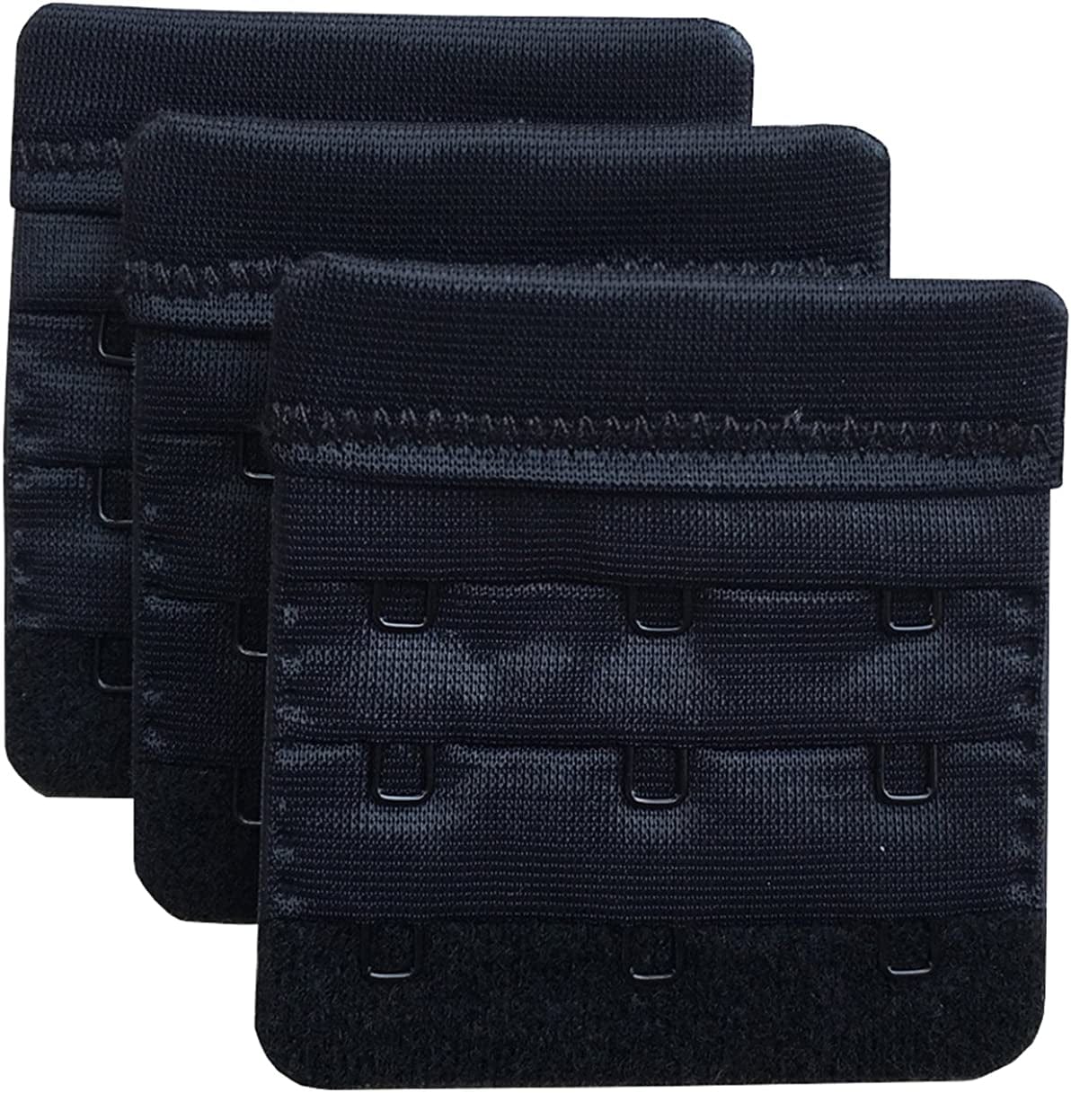 Women Pack of 3 Soft Comfortable 3 Hooks Bra Extender,2.4"X 2.3" Black, 3/4 Inch Spacing