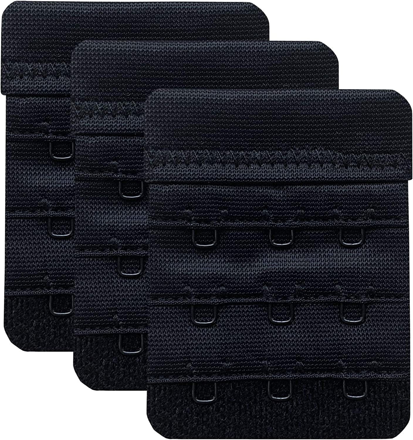 Women Pack of 3 Soft Comfortable 3 Hooks Bra Extender,2.4"X 2.3" Black, 1/2 Inch Spacing