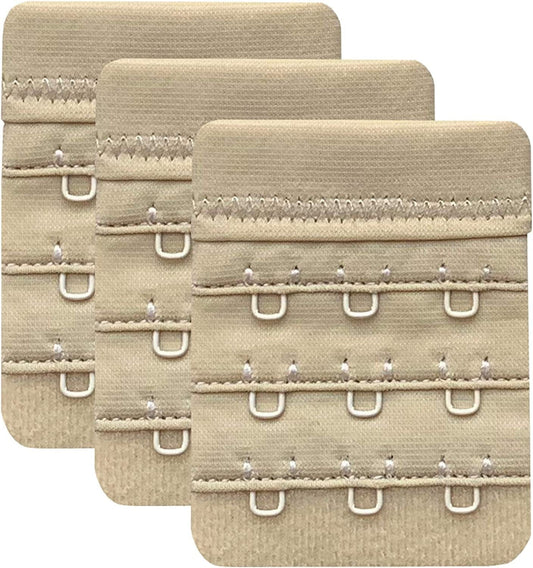 Women Pack of 3 Soft Comfortable 3 Hooks Bra Extender,2.4"X 2.3" Beige, 1/2 Inch Spacing