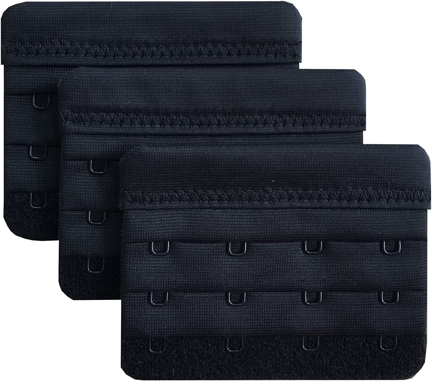 Women Pack of 3 Soft Comfortable 4 Hooks Bra Extender,2.4"X 3.0" Black